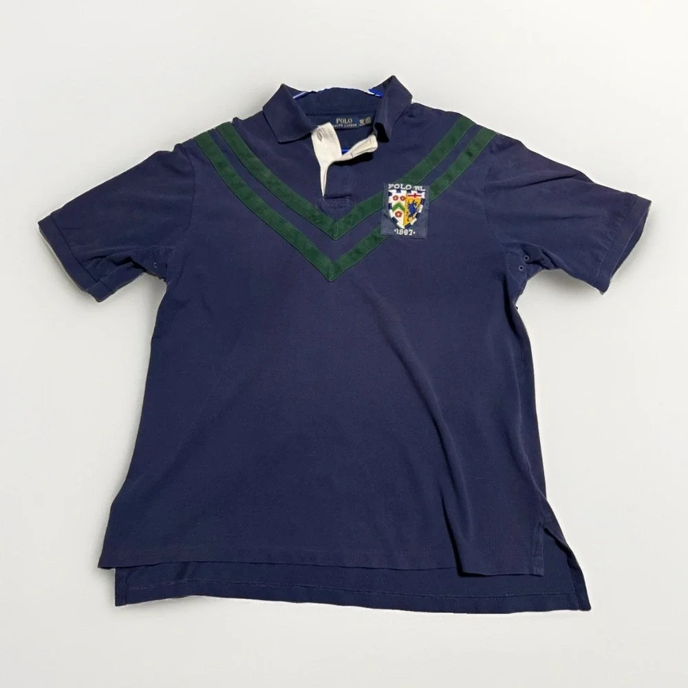 Vintage Polo Ralph Lauren 1967 Crest Chevron Rugby Shirt Men's XLT Tall Navy